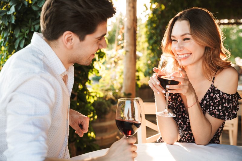 Woman smiling on first date at winery